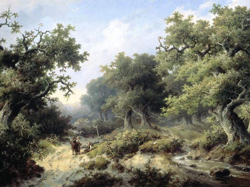 1827-Jacobus Johannes Cremer - Wooded Paesaggio with travellers